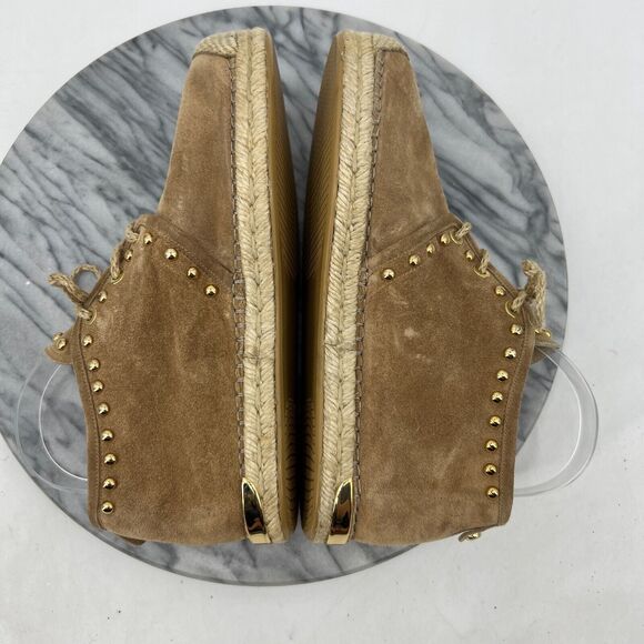 Stuart Weitzman Womens 7.5 Tan Suede Studded Espadrille Booties Shoe Jute Lace - Picture 6 of 12